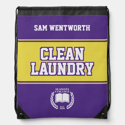Clean Laundry Purple Yellow College University Drawstring Bag