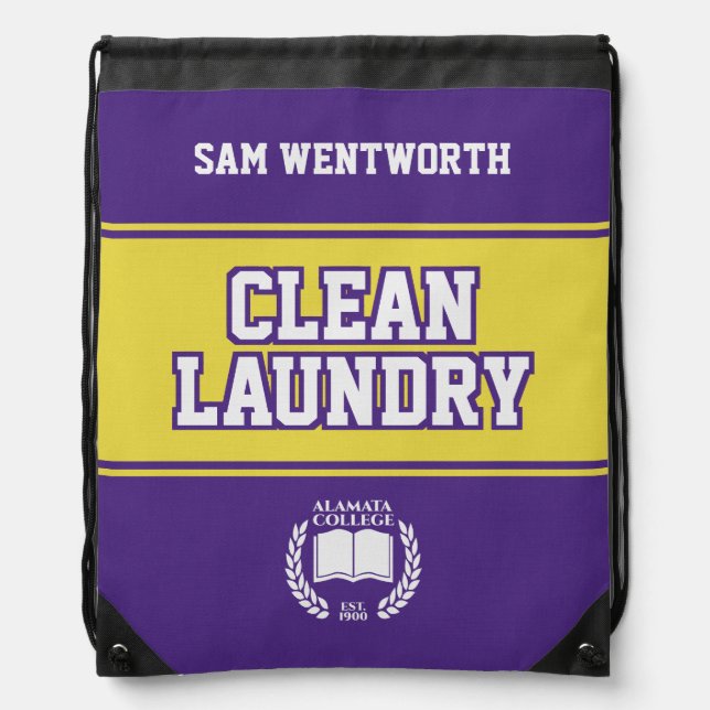 Clean Laundry Purple Yellow College University Drawstring Bag (Front)