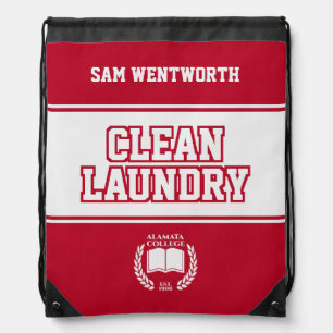Clean Laundry Red White College University Dorm Drawstring Bag