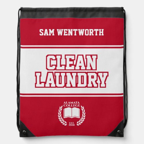 Clean Laundry Red White College University Dorm Drawstring Bag