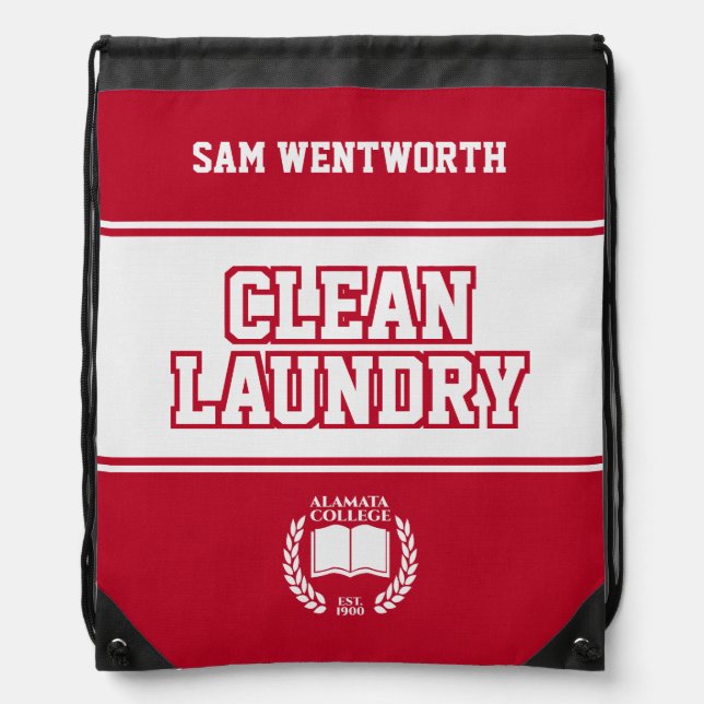 Clean Laundry Red White College University Dorm Drawstring Bag (Front)
