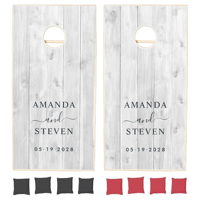 Clean Light Gray Couple Names with Wedding Date Cornhole Set (Set)