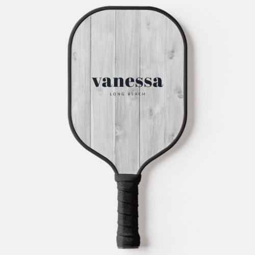 Clean Light Gray Wooden Minimal Modern ClassicName Pickleball Paddle