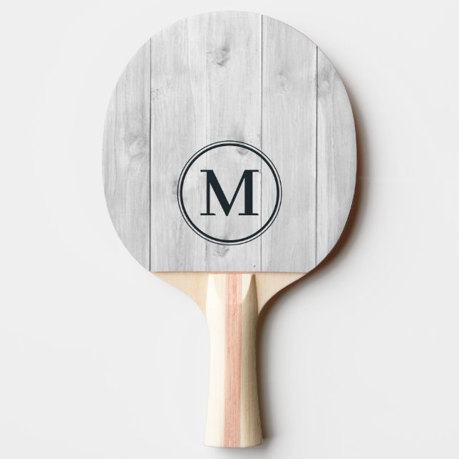 Clean Light Gray Wooden Monogram Ping Pong Paddle (Back)