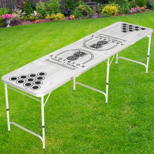 Clean Light Gray Wooden Pineapple Wedding Arch Beer Pong Table