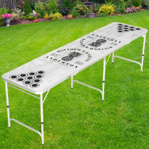 Clean Light Gray Wooden Tropical Pineapple Wedding Beer Pong Table