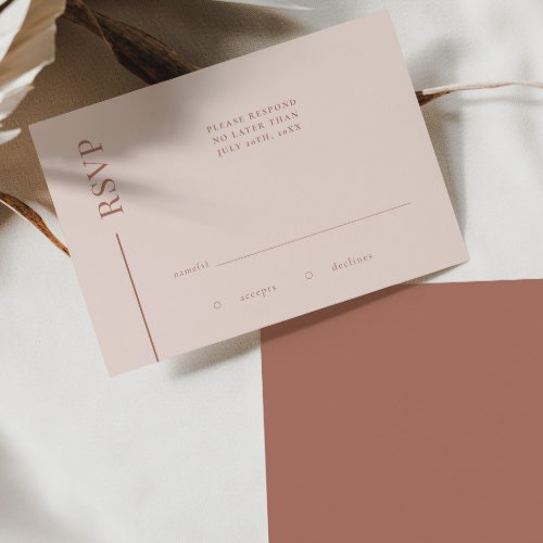 Clean Line Blush Pink Minimalist Wedding RSVP Card