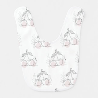 Clean Line Cherry Drawing with Organic Botanical  Baby Bib