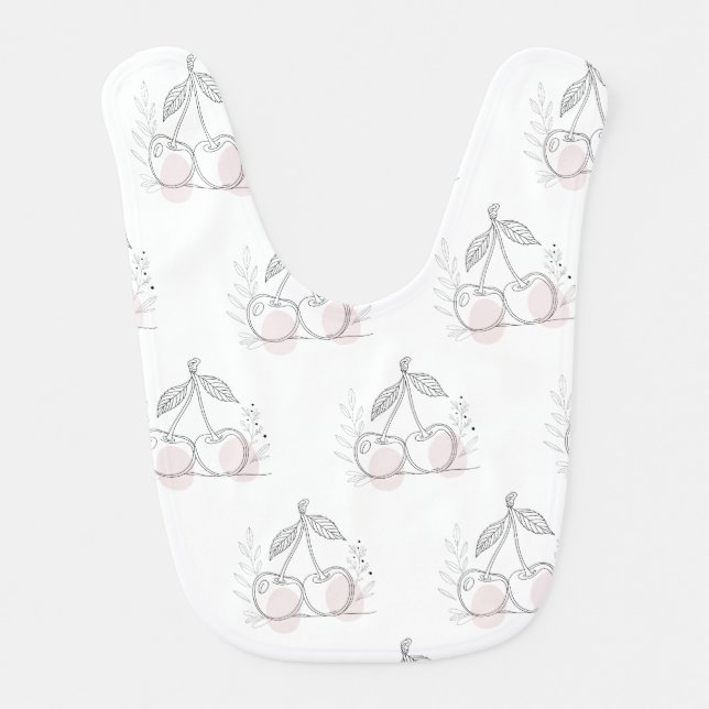 Clean Line Cherry Drawing with Organic Botanical  Baby Bib (Front)