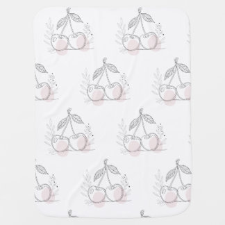 Clean Line Cherry Drawing with Organic Botanical  Baby Blanket