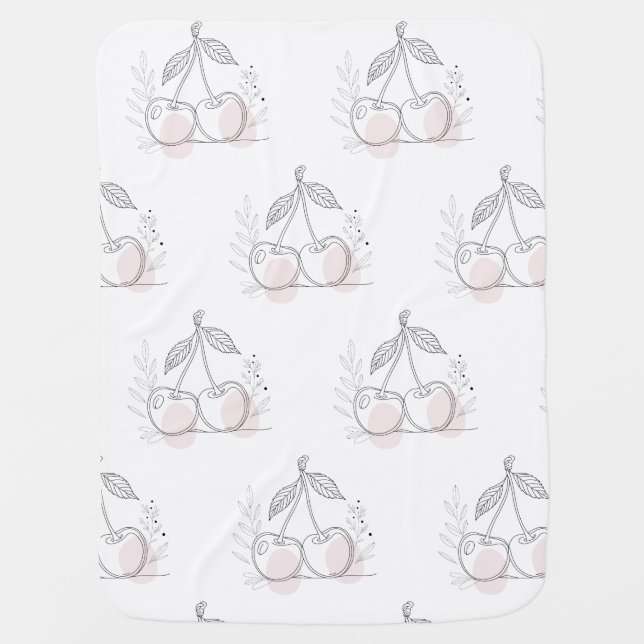 Clean Line Cherry Drawing with Organic Botanical  Baby Blanket (Front)