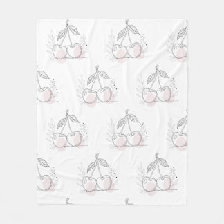 Clean Line Cherry Drawing with Organic Botanical  Fleece Blanket