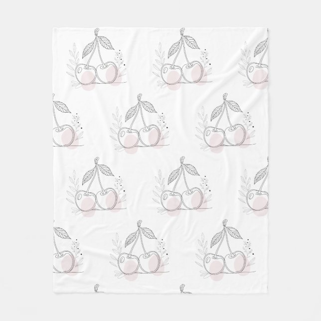 Clean Line Cherry Drawing with Organic Botanical  Fleece Blanket (Front)