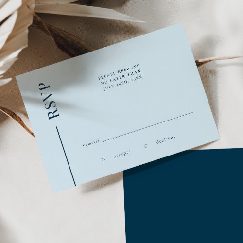 Clean Line Navy Blue Minimalist Wedding RSVP Card