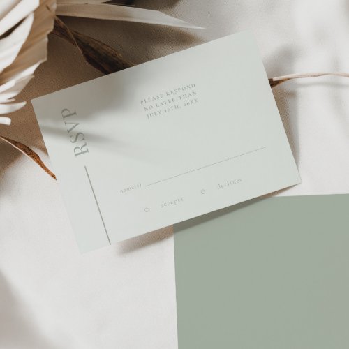 Clean Line Sage Green Minimalist Wedding RSVP Card