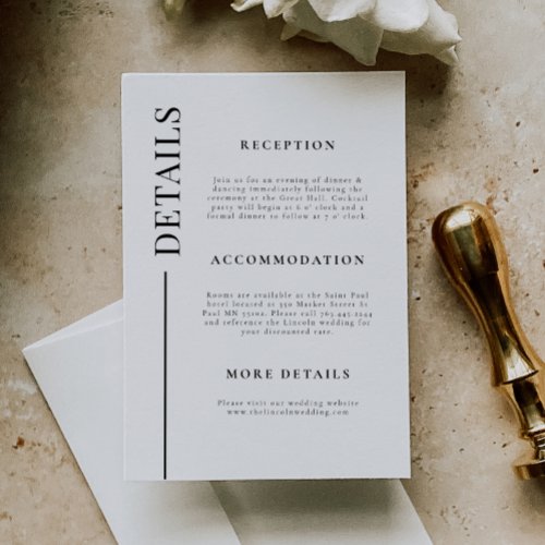 Clean Line White Wedding Details Enclosure Card