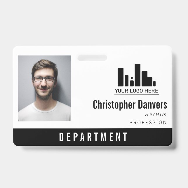 Clean Logo Personal Pronouns Office Employee Badge (Front)