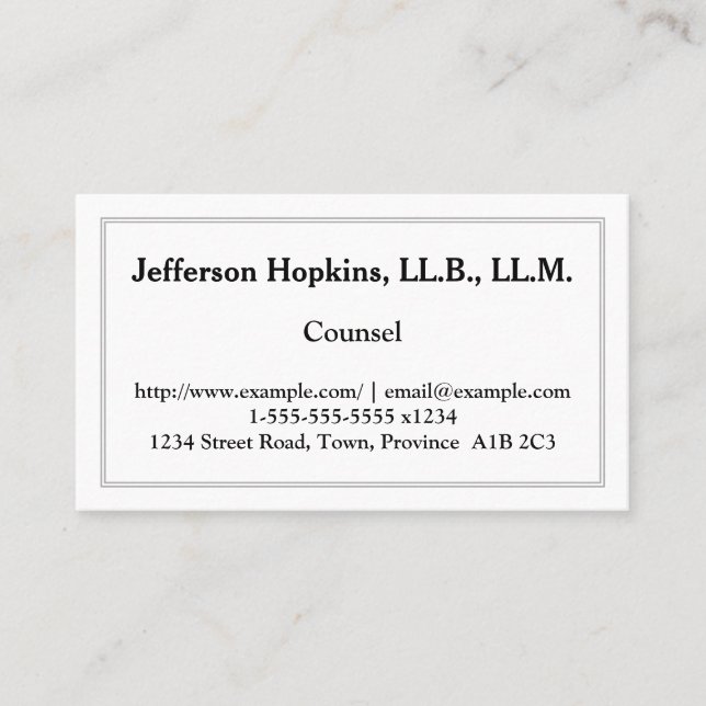 Clean & Low-Key Counsel Business Card (Front)