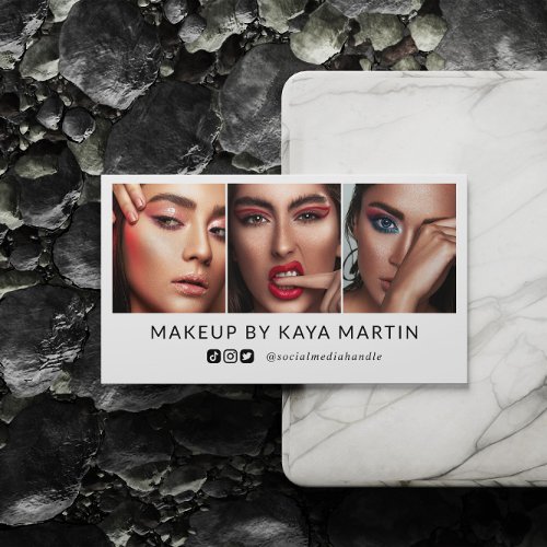 Clean Makeup Artist Photo Collage Social Media Business Card