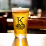 Clean Manly Monogram Typography Groomsman Wedding Glass<br><div class="desc">Groomsman beer glass favor personalized with initial,  name,  role,  and the date in a clean no nonsense typography design.</div>