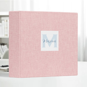 Clean Minimal Beige Linen Personalized Monogram 3 Ring Binder