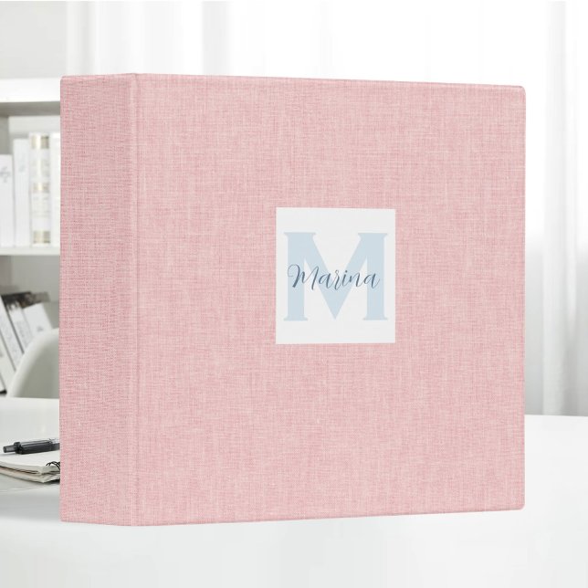 Clean Minimal Beige Linen Personalized Monogram 3 Ring Binder (Creator Uploaded)
