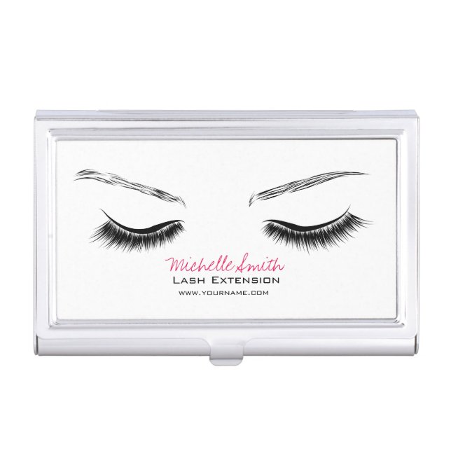 Clean Minimal Black Lash Extension Beauty Salon Business Card Holder (Front)