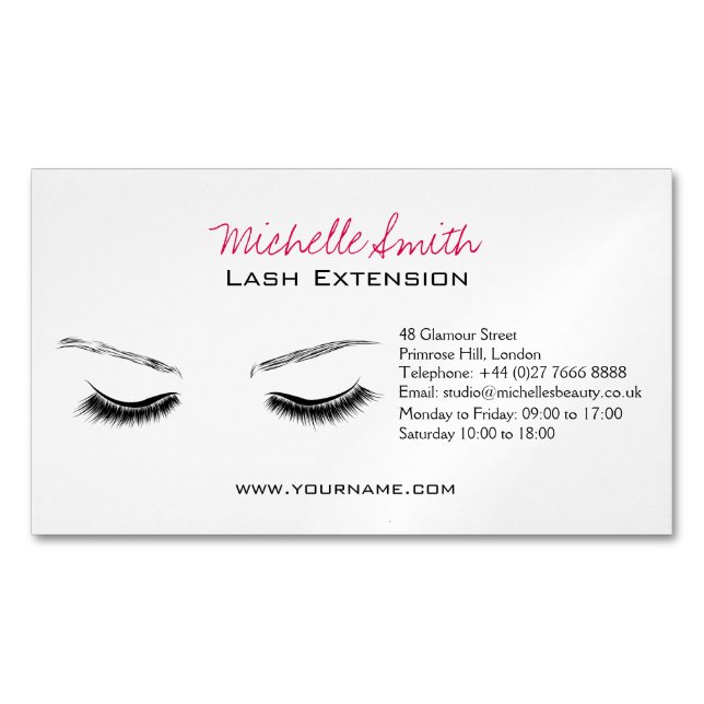 Clean Minimal Black Lash Extension Beauty Salon Business Card Magnet (Front)