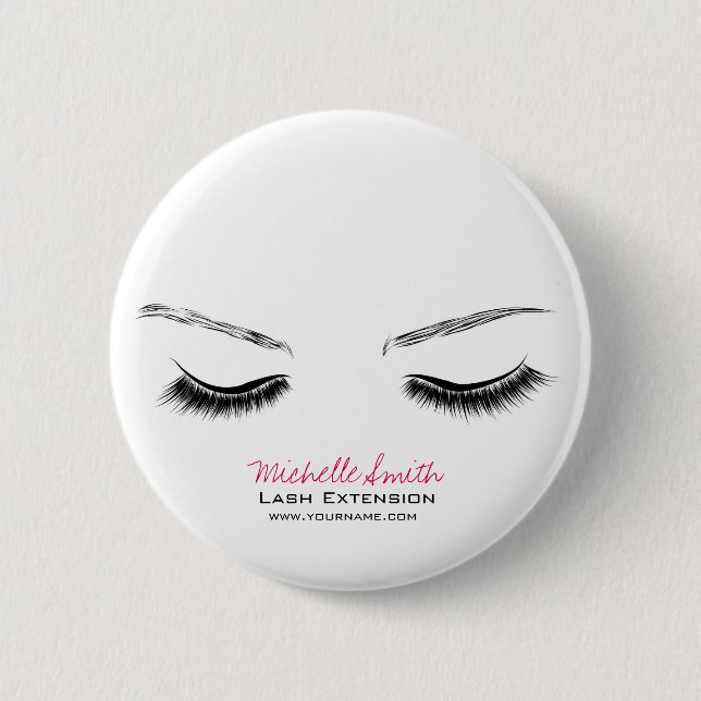 Clean Minimal Black Lash Extension Beauty Salon Button (Front)