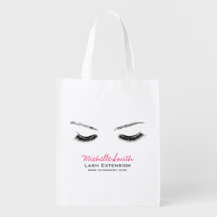 Clean Minimal Black Lash Extension Beauty Salon Grocery Bag
