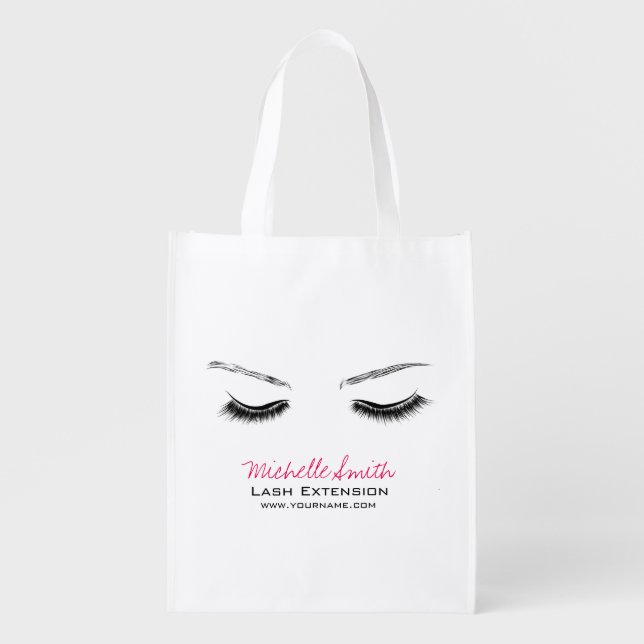 Clean Minimal Black Lash Extension Beauty Salon Grocery Bag (Front)