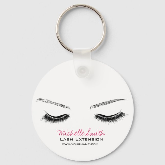 Clean Minimal Black Lash Extension Beauty Salon Keychain (Front)