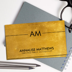 Clean Minimal Brushed Gold Monogram Accountant Business Card