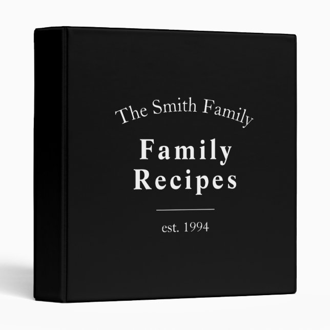 Clean & Minimal Custom Family Recipes Cookbook 3 Ring Binder (Front/Spine)