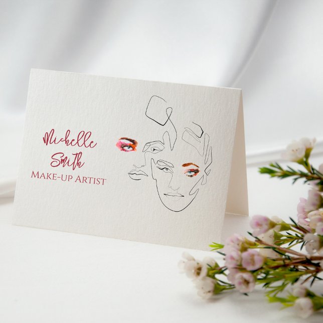 Clean Minimal Line Art Watercolor Makeup Artist  Business Card (Creator Uploaded)
