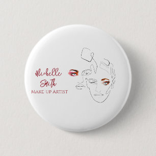 Clean Minimal Line Art Watercolor Makeup Artist Button
