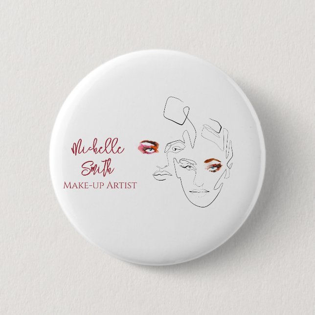 Clean Minimal Line Art Watercolor Makeup Artist  Button (Front)