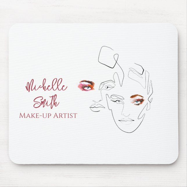 Clean Minimal Line Art Watercolor Makeup Artist  Mouse Pad (Front)