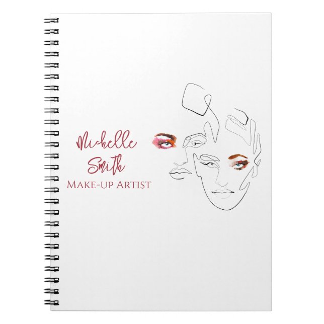 Clean Minimal Line Art Watercolor Makeup Artist  Notebook (Front)