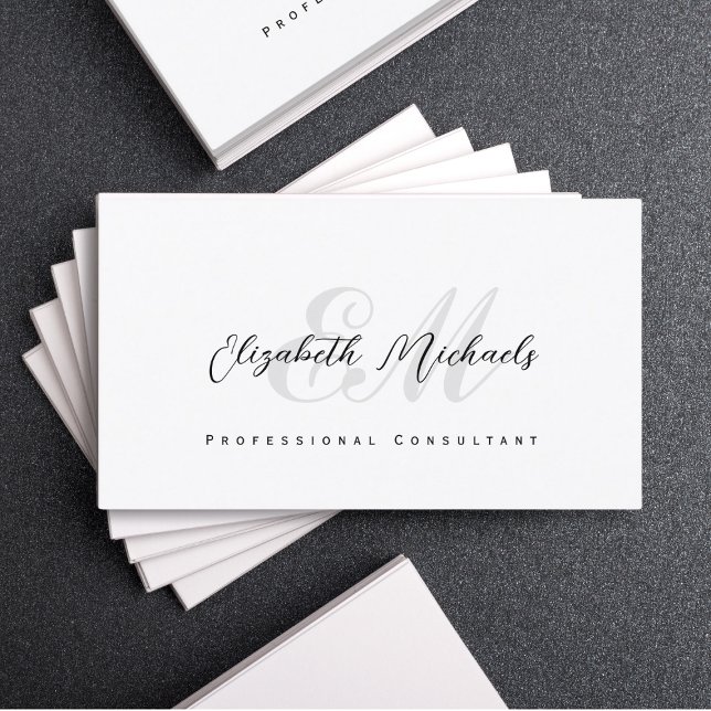 Clean minimalist elegant black gray  business card (Professional minimalist black and white business card with elegant calligraphy font)