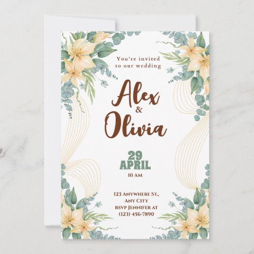 Clean Minimalist Floral RSVP Wedding Invitation