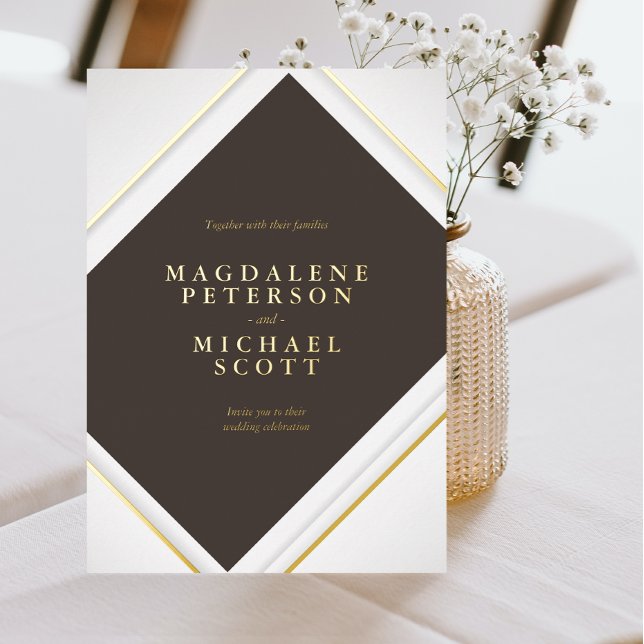 Clean Minimalist Gold Lines Frame Foil Invitation (Creator Uploaded)