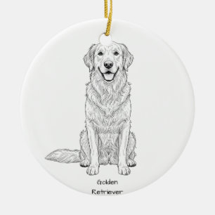 Clean Minimalist Golden Retriever Line Art  Ceramic Ornament