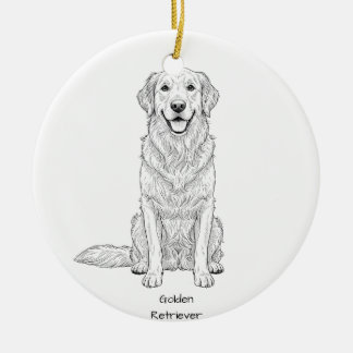 Clean Minimalist Golden Retriever Line Art  Ceramic Ornament