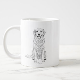 Clean Minimalist Golden Retriever Line Art Giant Coffee Mug
