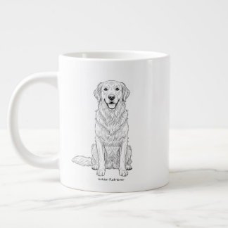 Clean Minimalist Golden Retriever Line Art  Giant Coffee Mug