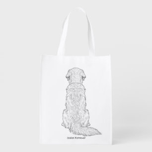 Clean Minimalist Golden Retriever Line Art  Grocery Bag