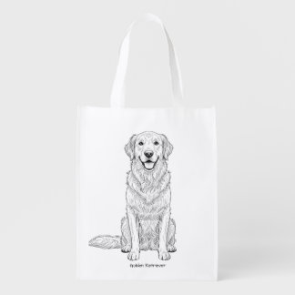 Clean Minimalist Golden Retriever Line Art  Grocery Bag
