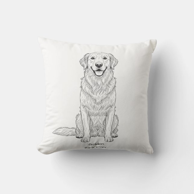 Clean Minimalist Golden Retriever Line Art  Throw Pillow (Front)