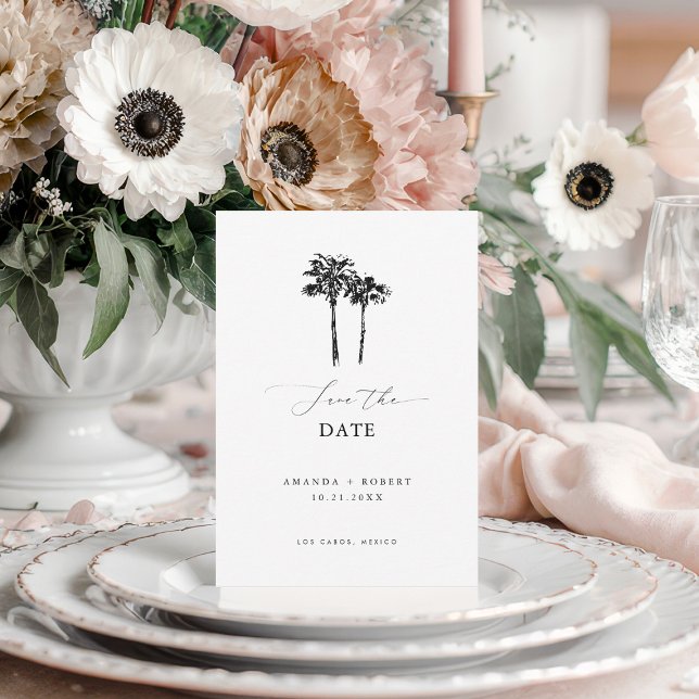 Clean Minimalist Hand Drawn Palm Tree Wedding Save The Date (Creator Uploaded)